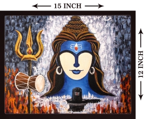 PIPILIKA® Home Decor | Digital Painting of Shiva with Shivlinga, Bumroo & Trishul | Including 1 Inch Synthetic Framing | Size: 15 X 12 Inch