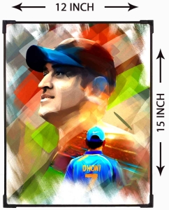 FURNATO | Painting of MS Dhoni | Artistic Painting | with Long Lasting UV Coated MDF Framing | Laminated | Home Decor