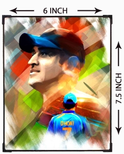 FURNATO | Painting of MS Dhoni | Artistic Painting | with Long Lasting UV Coated MDF Framing | Laminated | Home Decor
