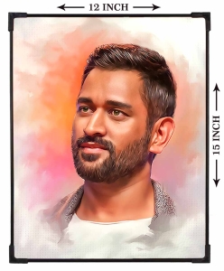 FURNATO | Painting of MS Dhoni | Artistic Painting | with Long Lasting UV Coated MDF Framing | Laminated | Home Decor – MDF101