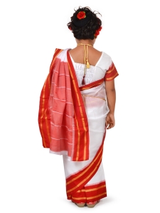 PIPILIKA® Indian Beautiful White Pure Silk Saree for Kids Girls with Stitched Red & White Blouse (101 WHITE)