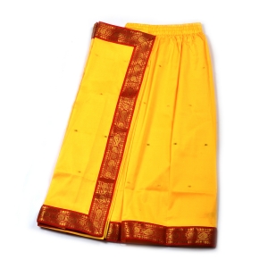 PIPILIKA® Indian Beautiful Yellow Pure Silk Saree for Kids Girls with Stitched Red Blouse (103 YELLOW)