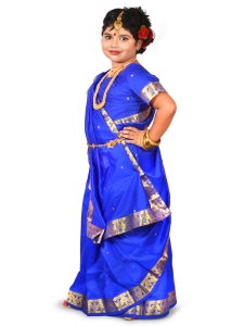 PIPILIKA® Indian Beautiful Pure Silk Saree for Kids & Baby Girls with Stitched Beautiful Blouse (102) (BLUE)