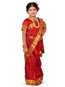 PIPILIKA® Indian Beautiful Pure Silk Saree for Kids & Baby Girls with Stitched Beautiful Blouse (102) (MAROON)