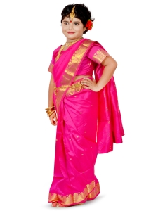 PIPILIKA® Indian Beautiful Pure Silk Saree for Kids & Baby Girls with Stitched Beautiful Blouse (102) (PINK)