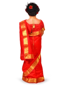 PIPILIKA® Indian Beautiful Pure Silk Saree for Kids & Baby Girls with Stitched Beautiful Blouse (102) (RED)