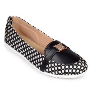 Trendy Beautiful Ballerinas 004.021 Bellies For Women  (Black, White) (UK/India 4)