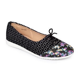 Trendy Floral Printed Ballerinas 004.025 Bellies For Women  (Black) (UK/India 4)