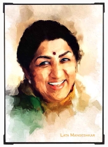 FURNATO | Painting of Lata Mangeshkar | Artistic Painting | with Long Lasting UV Coated MDF Framing | Laminated | Home Decor – MDF59