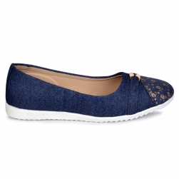 PIPILIKA Belly Flat 013 Blue Ballerinas Shoes Of Denim Jeans Bellies For Women (Navy)(UK/India 3)