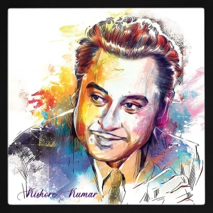 PIPILIKA® Home Decor | Art:-198158 | UV Laminated | Kishore Kumar Portrait Painting Print | 13.5 inch X 13.5 inch | With 1 Inch Framing | Wall Decor Painting