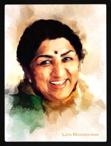 PIPILIKA® Home Decor | Art:-198159 | UV Laminated | Lata Mangeshkar Portrait Painting Print | 13.5 inch X 17.5 inch | With 1 Inch Framing | Wall Decor Painting