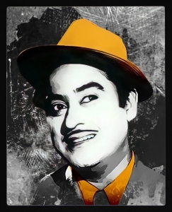 PIPILIKA® Home Decor | Art:-198161 | UV Laminated | Kishore Kumar Portrait Painting Print | 13.5 inch X 16.5 inch | With 1 Inch Framing | Wall Decor Painting