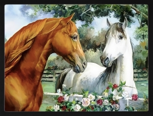 PIPILIKA® Home Decor | UV Laminated | Beautiful Love Horses - Couple Horse for Home Vastu Painting - With Framing | SIZE: 17.5 inch X 13.5 inch | 1 Inch Framing | Wall Decor Painting | Art:-198191