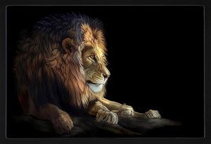 PIPILIKA® Home Decor | UV Laminated | Beautiful Portrait Painting Picture of LION - With Framing | SIZE: 19.5 inch X 13.5 inch | 1 Inch Framing | Wall Decor Painting | Art:-198174