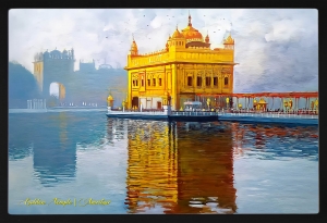 PIPILIKA® Home Decor | UV Laminated | Mesmerizing Wonderful Painting of GOLDEN TEMPLE-AMRITSAR | With 1 Inch Framing | SIZE: 19.5 inch X 13.5 inch | Wall Decor Painting | Art Work | Art:-1981104