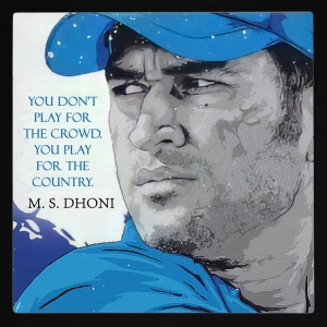 PIPILIKA® Home Decor | UV Laminated | Wonderful Portrait Painting of Indian Cricketer Mahendra Singh Dhoni | SIZE: 13.5 inch X 13.5 inch | With 1 Inch Framing | Wall Decor Painting | Art:-1981100