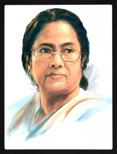 PIPILIKA® Home Decor | UV Laminated | Wonderful Portrait Picture Painting of Honorable CM MAMATA BANERJEE - With Framing | 13.5 inch X 17.5 inch | Beautiful Painting | Art:-198193