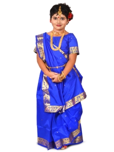 PIPILIKA® Indian Beautiful Pure Silk Saree for Kids & Baby Girls with Stitched Beautiful Blouse (102) (BLUE)