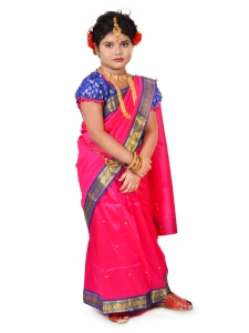 PIPILIKA® Indian Beautiful Pure Silk Saree for Kids & Baby Girls with Stitched Beautiful Blouse (102) (BLUE)