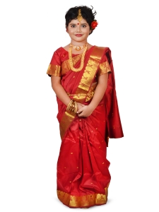 PIPILIKA® Indian Beautiful Pure Silk Saree for Kids & Baby Girls with Stitched Beautiful Blouse (102) (MAROON)