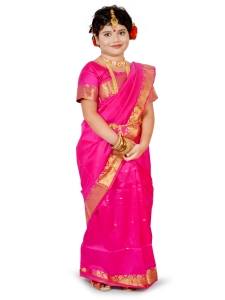 PIPILIKA® Indian Beautiful Pure Silk Saree for Kids & Baby Girls with Stitched Beautiful Blouse (102) (PINK)