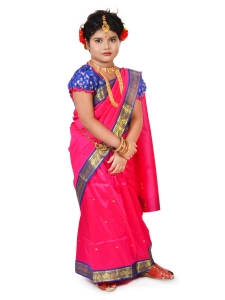 PIPILIKA® Indian Beautiful Pure Silk Saree for Kids & Baby Girls with Stitched Beautiful Blouse (104) (RED)