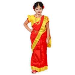 PIPILIKA® Indian Beautiful Red Pure Silk Saree for Kids Girls with Stitched Yellow Blouse (103 RED)