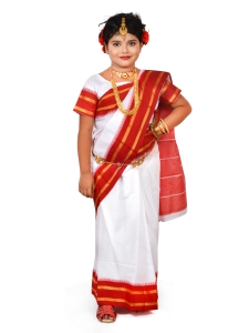 PIPILIKA® Indian Beautiful White Pure Silk Saree for Kids Girls with Stitched Red & White Blouse (101 WHITE)