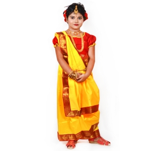 PIPILIKA® Indian Beautiful Yellow Pure Silk Saree for Kids Girls with Stitched Red Blouse (103 YELLOW)