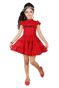 PIPILIKA® Trendy Fashionable Design Soft Net Red Frock for Girls and Baby Girls (AR5217)