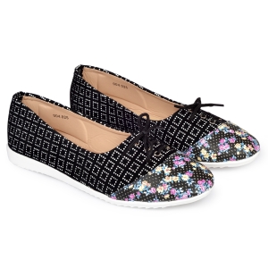 Trendy Floral Printed Ballerinas 004.025 Bellies For Women  (Black) (UK/India 4)